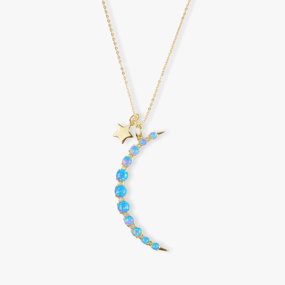 Melinda Maria Gold and Blue Crescent Moon Necklace